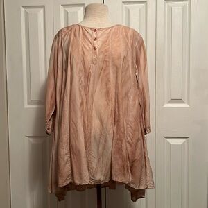 APU Lagenlook Silk/Cotton Blend Round Hemline Oversized Small Salmon Boho Top